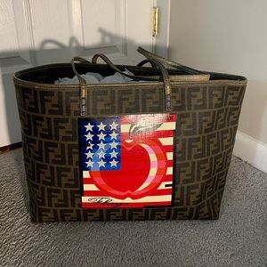 FENDI Tobacco Zucca Print American Flag Tote
